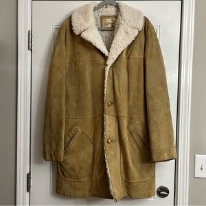 Vintage Fieldmaster Sears Men’s Tan Suede Sherpa Lined Ranch Jacket Size 42 XT